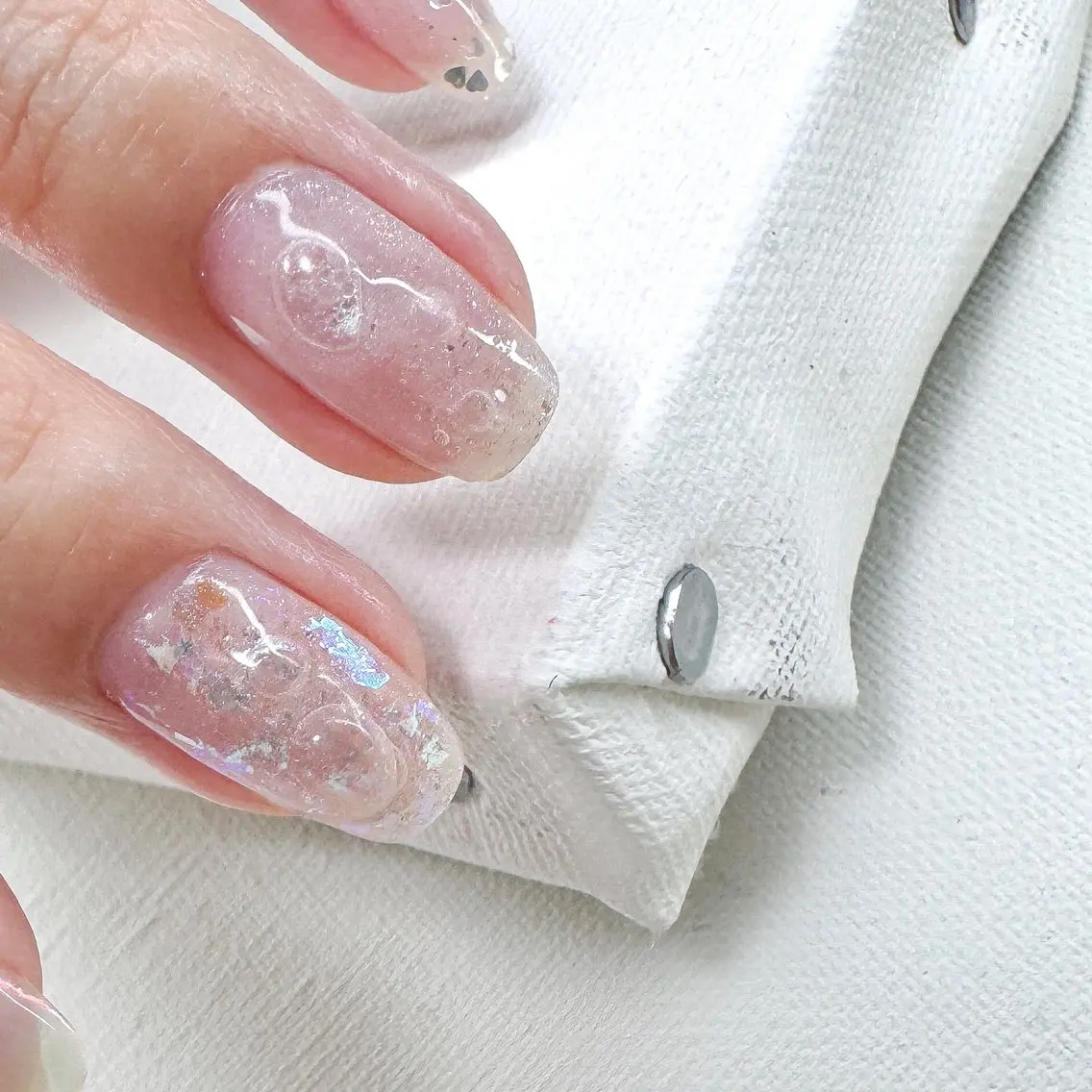 ネイル オーロラネイル ブルー クリアネイル 夏ネイル ハンドネイル pointillé .ayaのネイルデザイン
