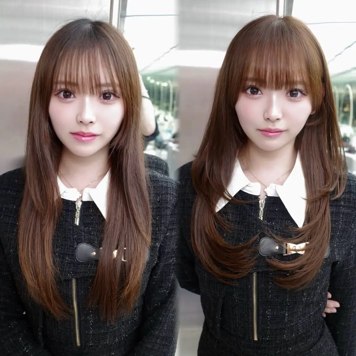 セミロング くびれヘア 顔周りカット ハイレイヤー 韓国風ヘア レイヤーカット カット ヘアカラー 上村 光希のヘアスタイル