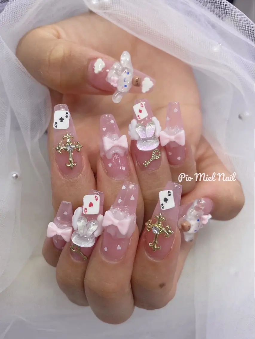 ロング 韓国風ヘア ハンドネイル HANA 長さだしのネイルデザイン