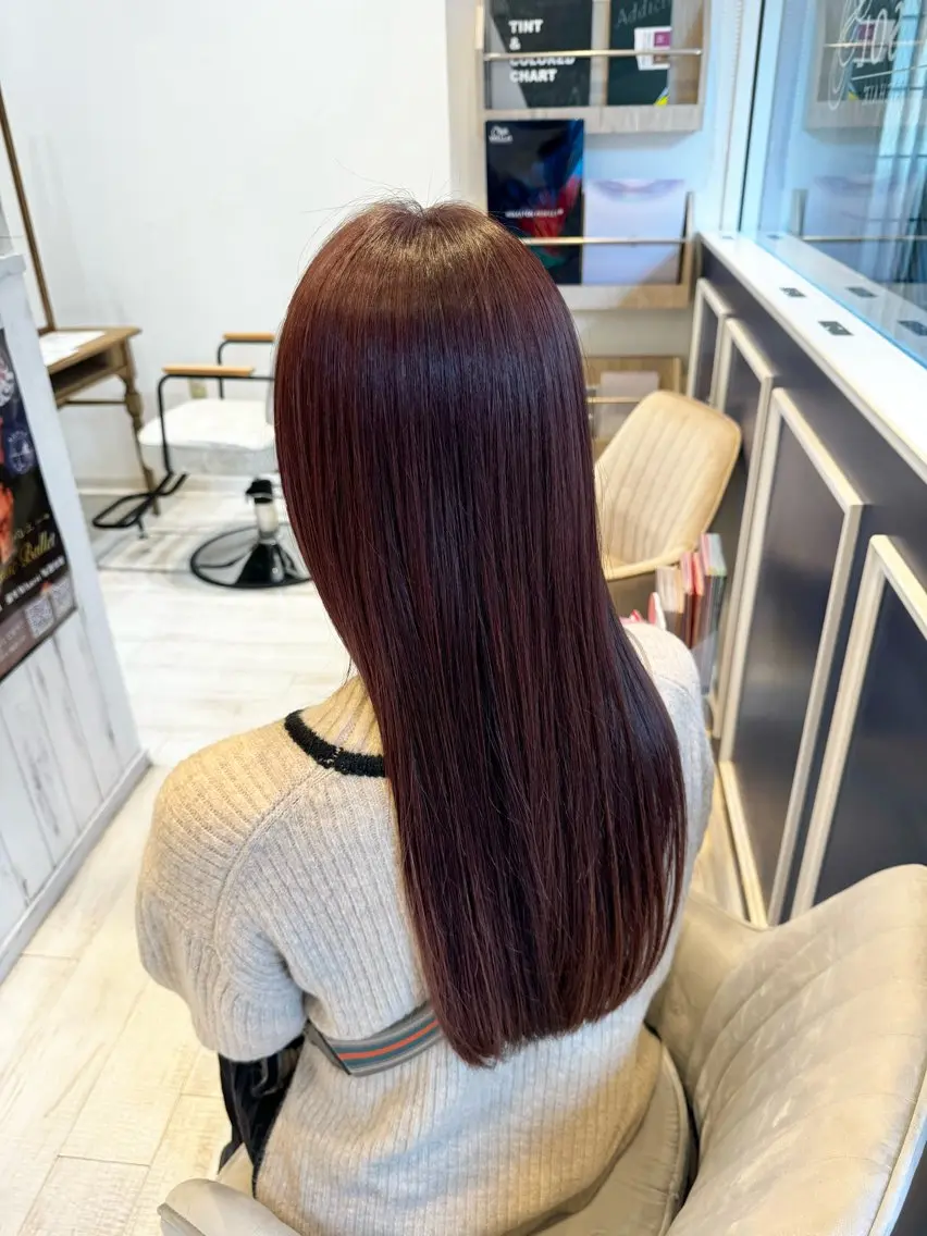 ロング カラー レッドカラー 吉田 新平のヘアスタイル