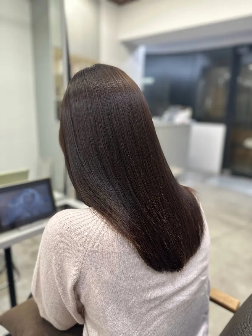 ロング 縮毛矯正 絶対綺麗な暖色カラー 🎯あります✨増渕✨のヘアスタイル