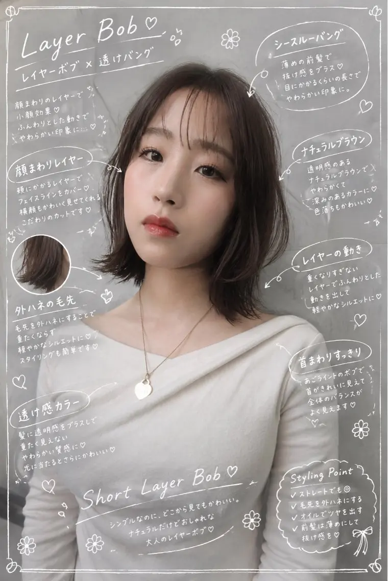 ショート カラー 切りっぱなしボブ 透明感カラー ボブ トリートメント カット ヘアカラー トリートメント 🌿透明感カラー レイヤーカットのヘアスタイル