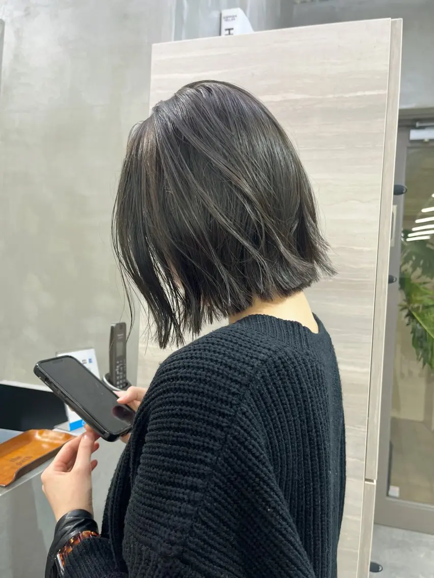 ロング カラー 切りっぱなしボブ 透明感カラー ボブ カット ヘアカラー トリートメント ナツミ/透明感カラー /酸性縮毛矯正のヘアスタイル