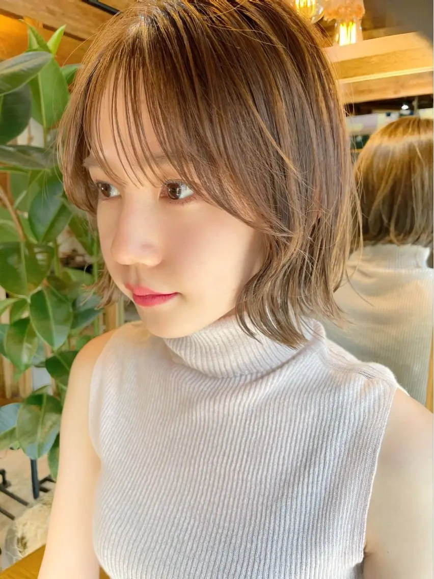 ショート カラー 切りっぱなしボブ ボブレイヤー ボブ くびれヘア 顔まわりレイヤー カット ヘアカラー 結べるレイヤーボブ くびれLady表参道のヘアスタイル