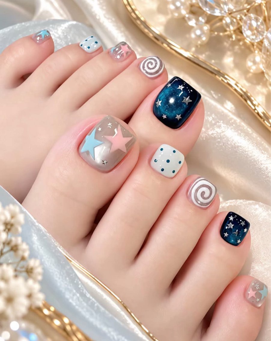 ネイル フットネイル 🎀PG🩵 ネイルサロンのネイルデザイン