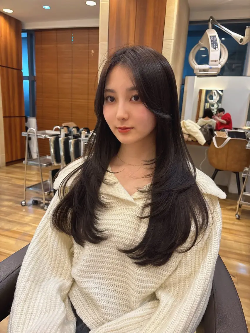 ロング カラー ブラウンカラー モカブラウン レイヤーカット カット ヘアカラー トリートメント レイヤーカット /透明感/千葉怜寿のヘアスタイル