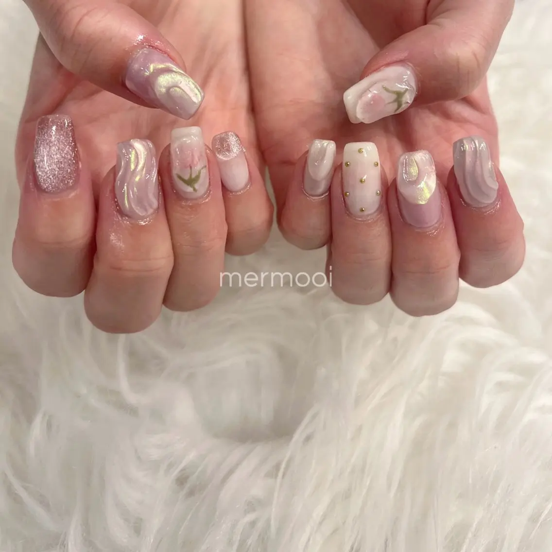 ネイル 韓国ネイル ニュアンスネイル ぷっくりネイル 春ネイル mermooi nailのネイルデザイン