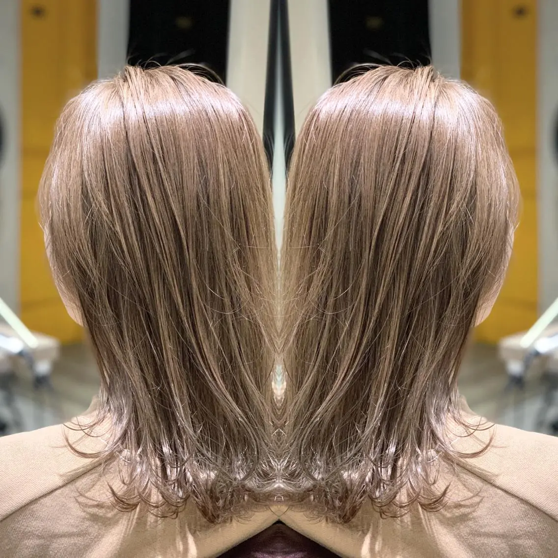 ミディアム カラー ヘアアレンジ ヘアカラー 髪質改善×ハイトーン 中田啄也のヘアスタイル
