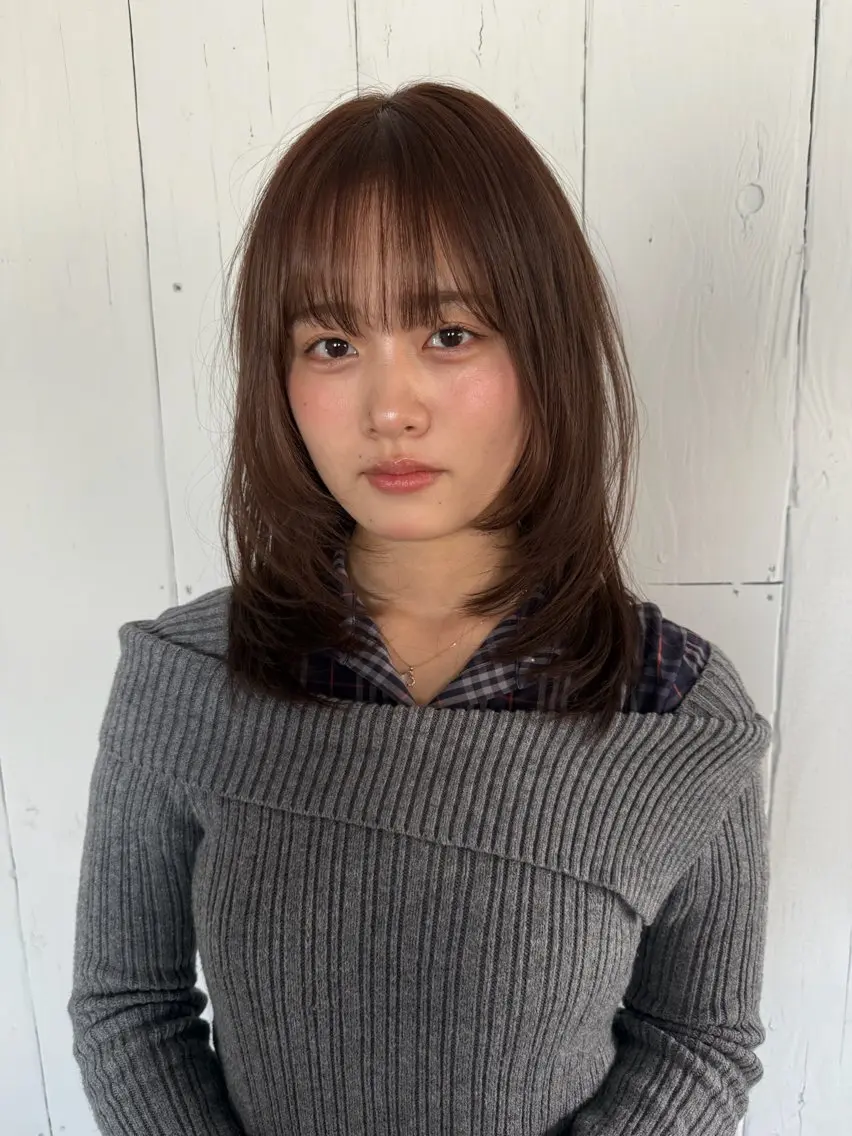 ミディアム レイヤーカット 韓国ハイレイヤー 透明感カラー/くれはのヘアスタイル