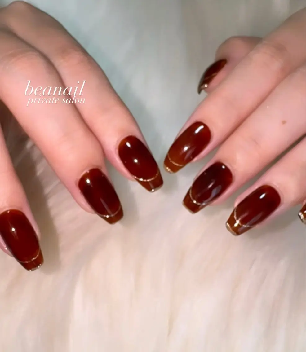 ネイル ブラウン フレンチネイル bea nailのネイルデザイン