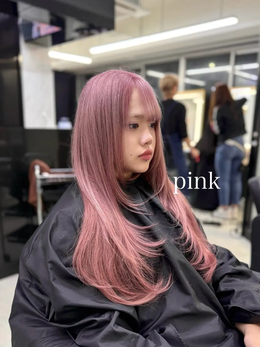 ロング カラー 透明感カラー ピンクカラー 韓国風ヘア カット ヘアカラー トリートメント エクステ🩵ブリーチ 韓国ヘア🩵KAEのヘアスタイル