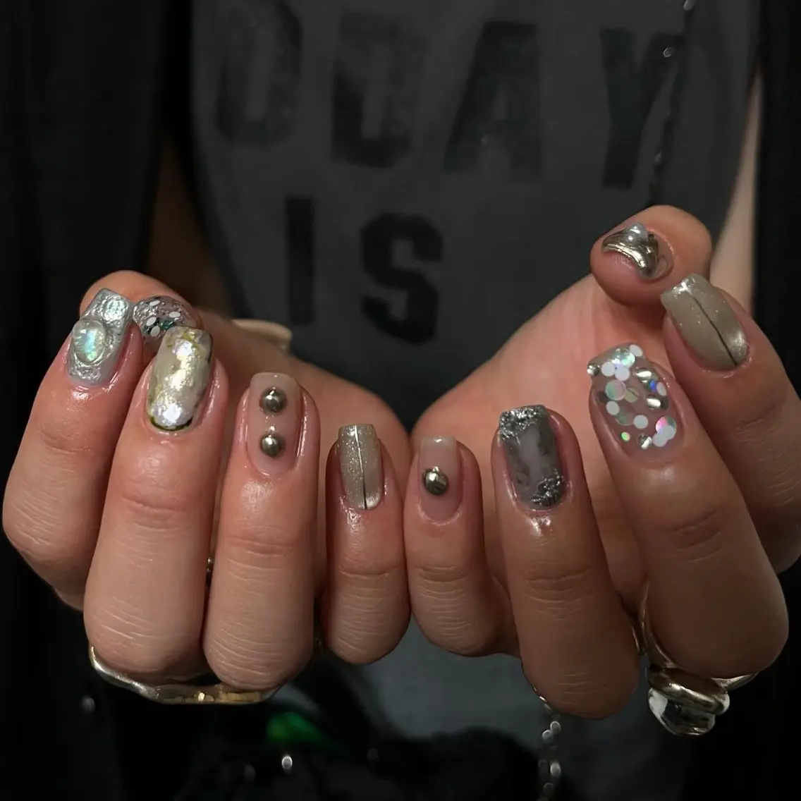 ネイル グリーン ハンドネイル vegh. nail/阿波座のネイルデザイン