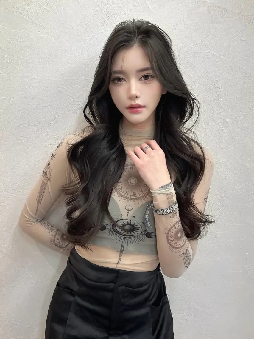 ロング レイヤーカット ワンホンレイヤー 韓国ヘア レイヤーカットのヘアスタイル