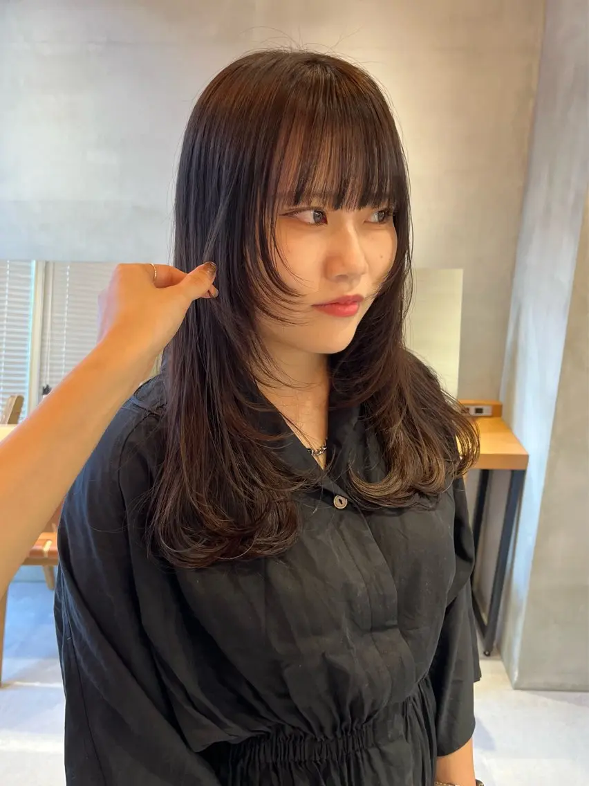 ミディアム カラー カット ヘアカラー トリートメント 縮毛矯正ボブ&顔まわ レイヤー♡TOMOEのヘアスタイル