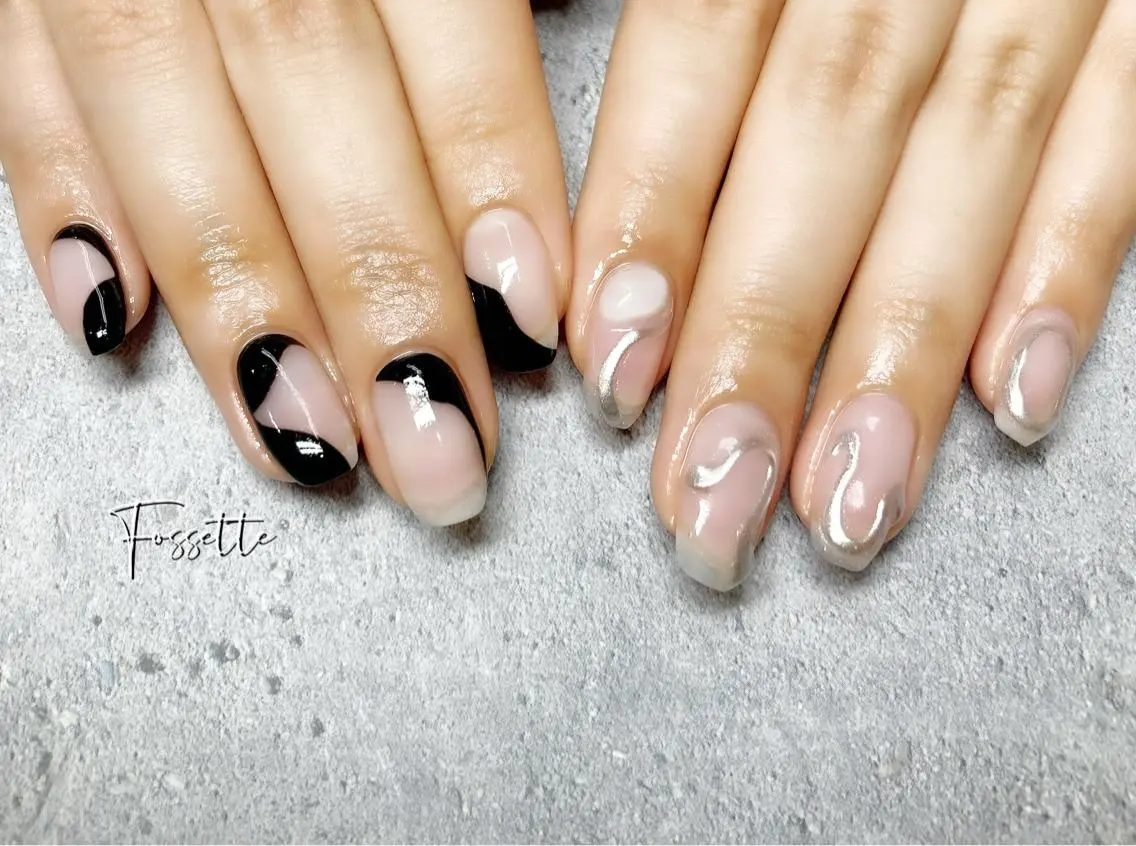 ネイル クリアネイル ミラーネイル ハンドネイル nailsalon Fossetteのネイルデザイン