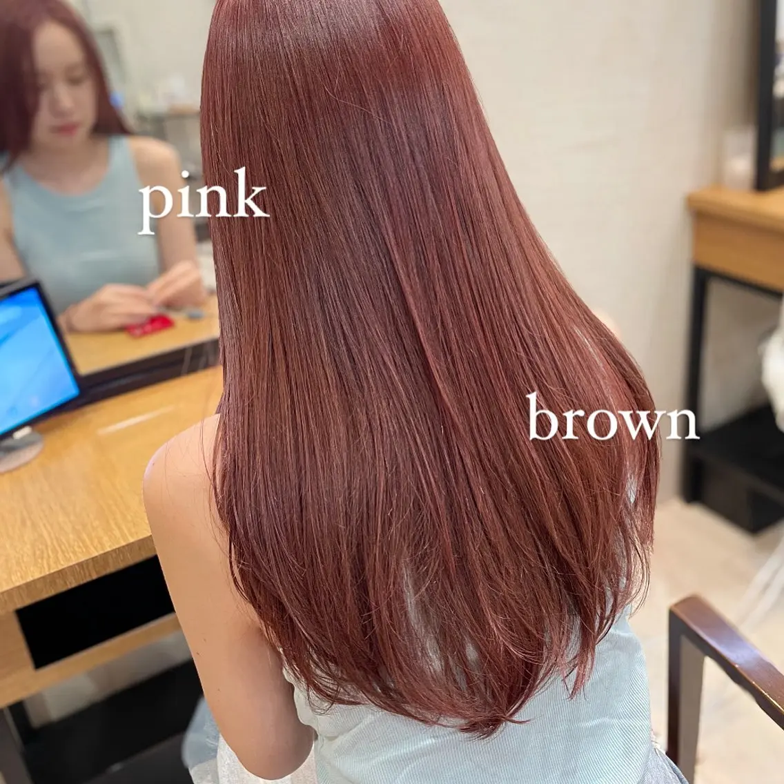 ロング カラー ブリーチ ブラウンカラー ダブルカラー ブリーチなしカラー ピンクカラー カット ヘアカラー 縮毛矯正 トリートメント 顔まわり🥨レイヤー /透明感/水口舞奈のヘアスタイル