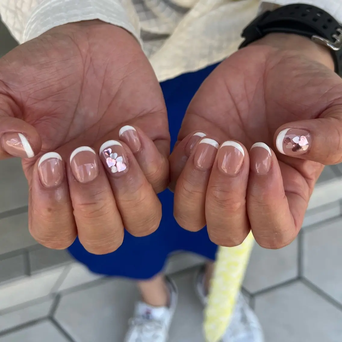 ネイル フレンチネイル ハート オフィスネイル Rommy Arisaのネイルデザイン