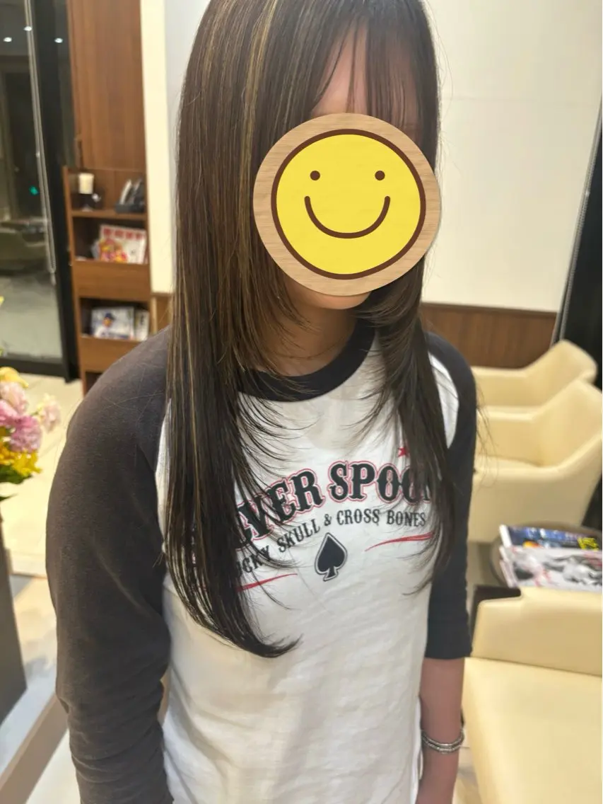 ロング 顔周りカット レイヤーカット メンズパーマ 渡辺将功のヘアスタイル