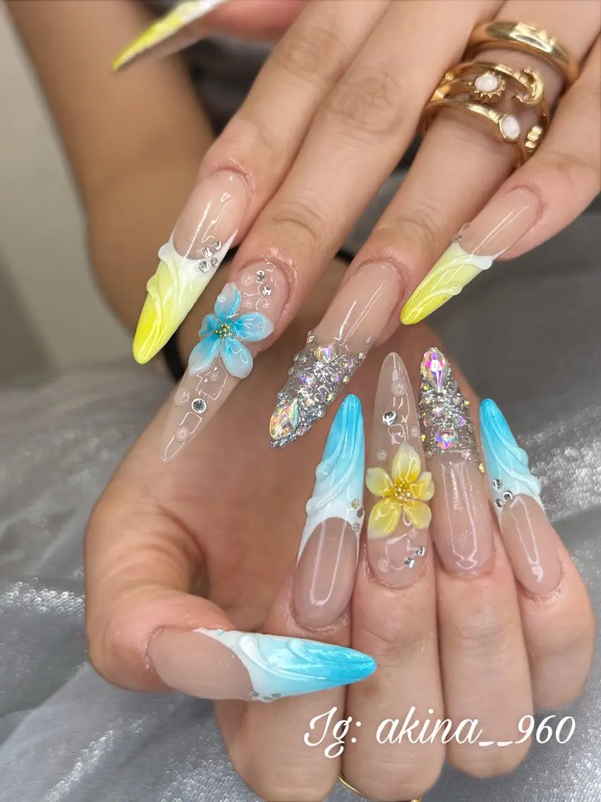 ネイル フットネイル 氷ネイル・うるうるネイル マットネイル ニュアンスネイル リボン ハンドネイル Akina Nailのネイルデザイン