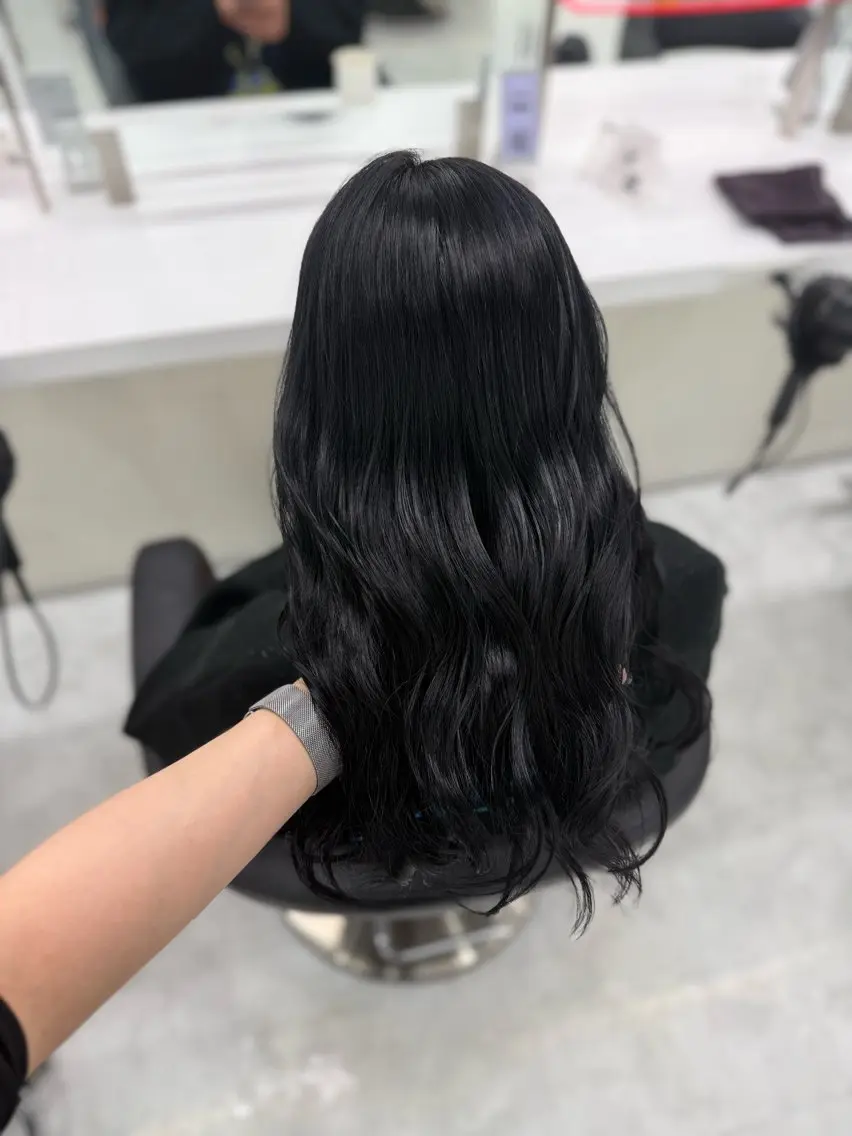 ロング カラー 黒髪 ブルーカラー ブルーブラック ラベンダー💜 グレージュ🩶のヘアスタイル