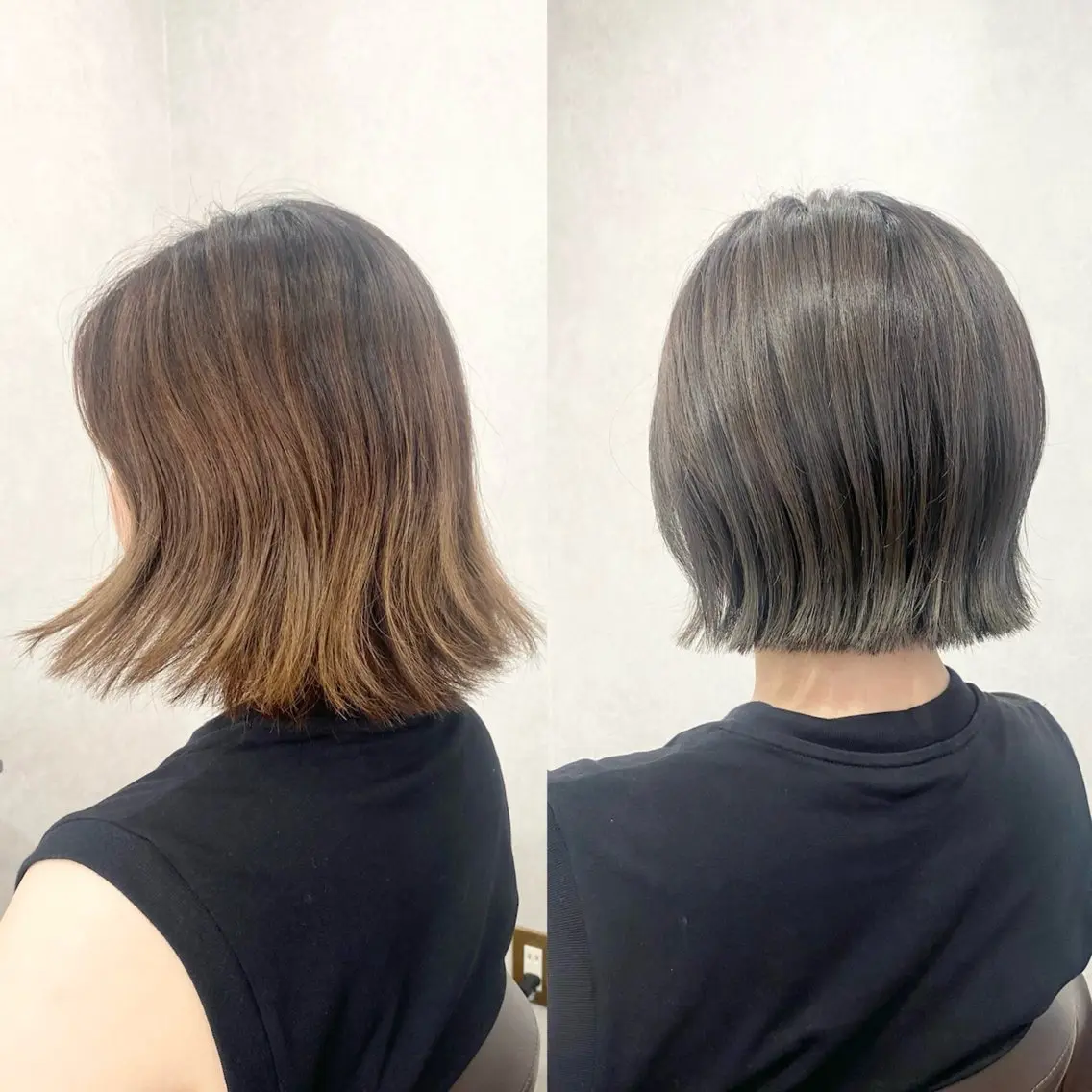 ミディアム ボブ カット ヘアカラー トリートメント ＳＨＩ ＺＵのヘアスタイル