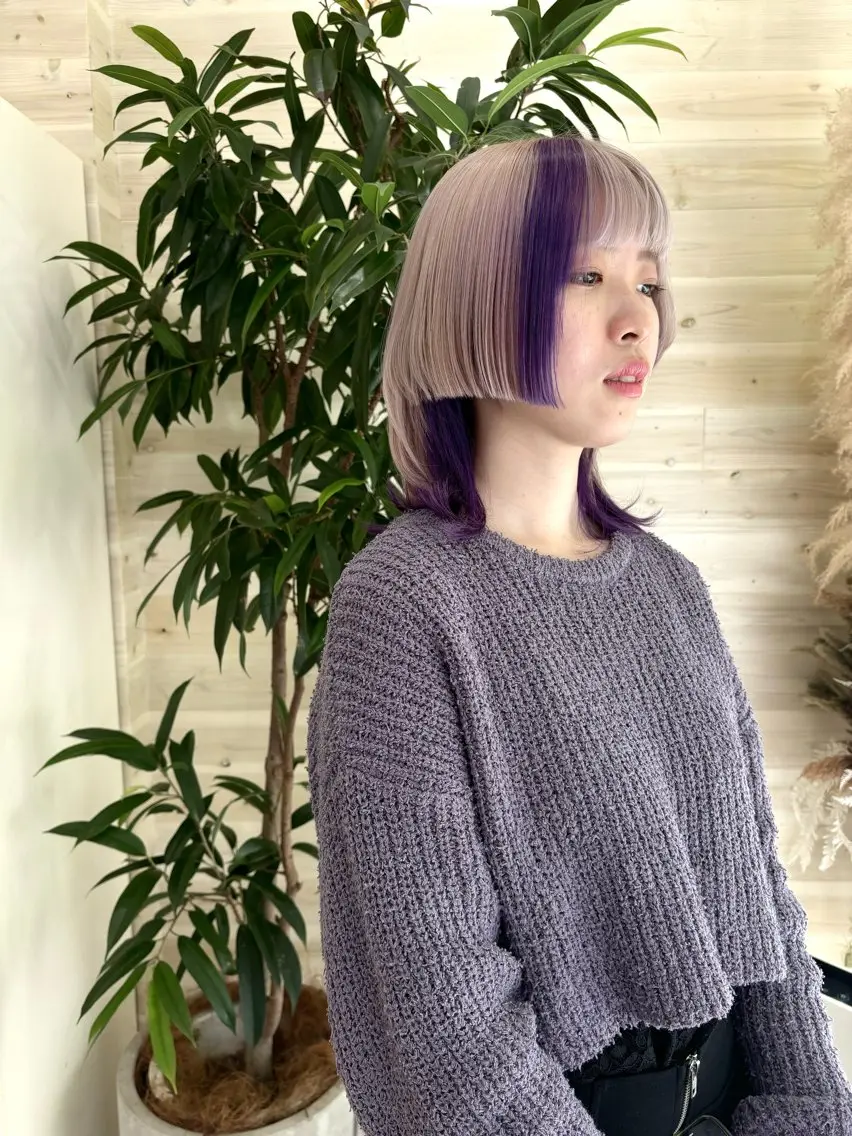 ミディアム カラー デザインカラー ハイトーンカラー 韓国ヘア／艶カラー minamiのヘアスタイル