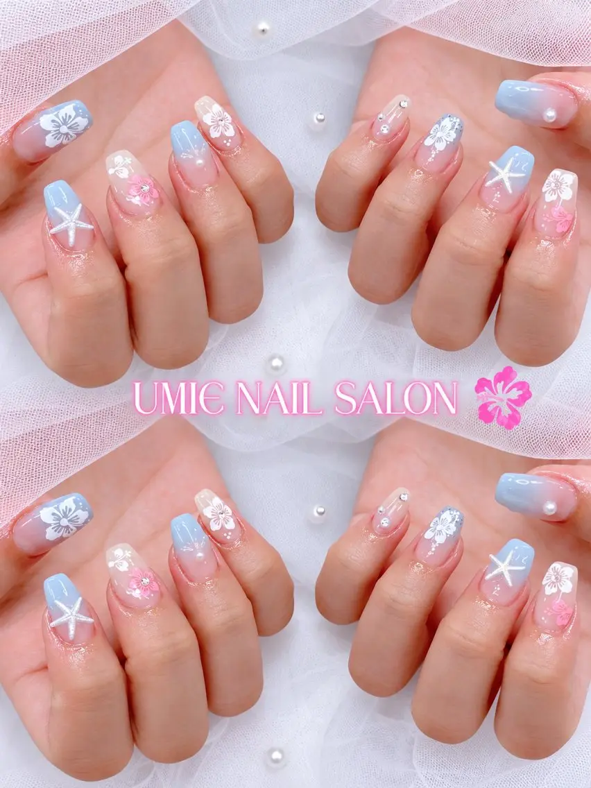 ネイル フットネイル フレンチネイル ジェルネイル ガラスフレンチ マグネットネイル UMIE NAIL SALONのネイルデザイン
