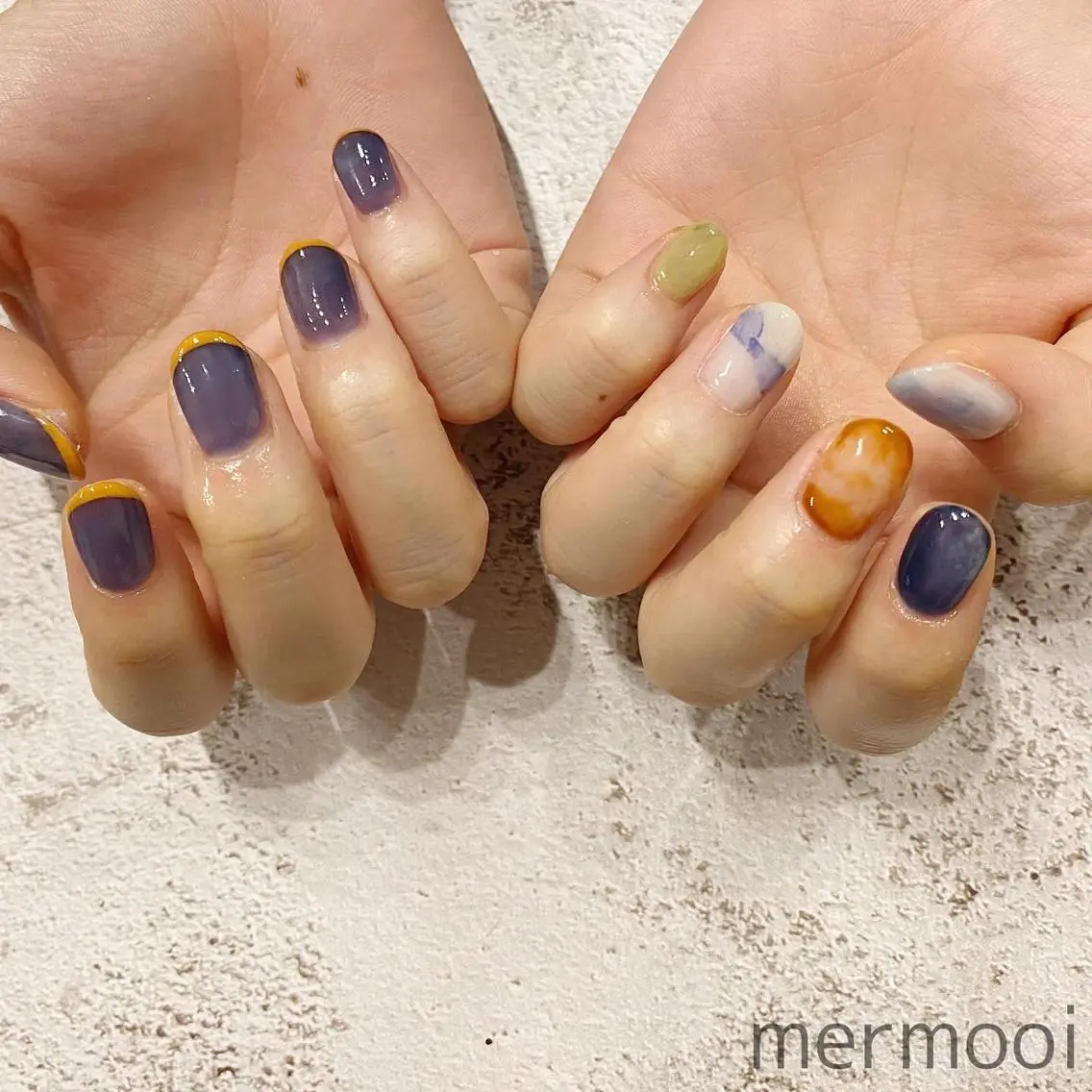 ネイル フレンチネイル 韓国ネイル ニュアンスネイル ツイードネイル ワンホンネイル mermooi nailのネイルデザイン