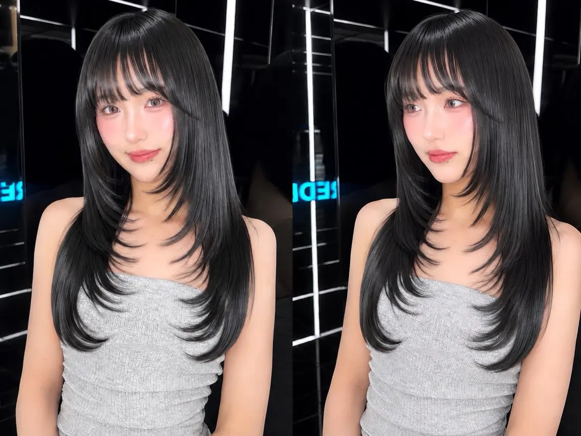 ロング カラー カット ヘアカラー トリートメント miuru/韓国ヘア /レイヤーカットのヘアスタイル