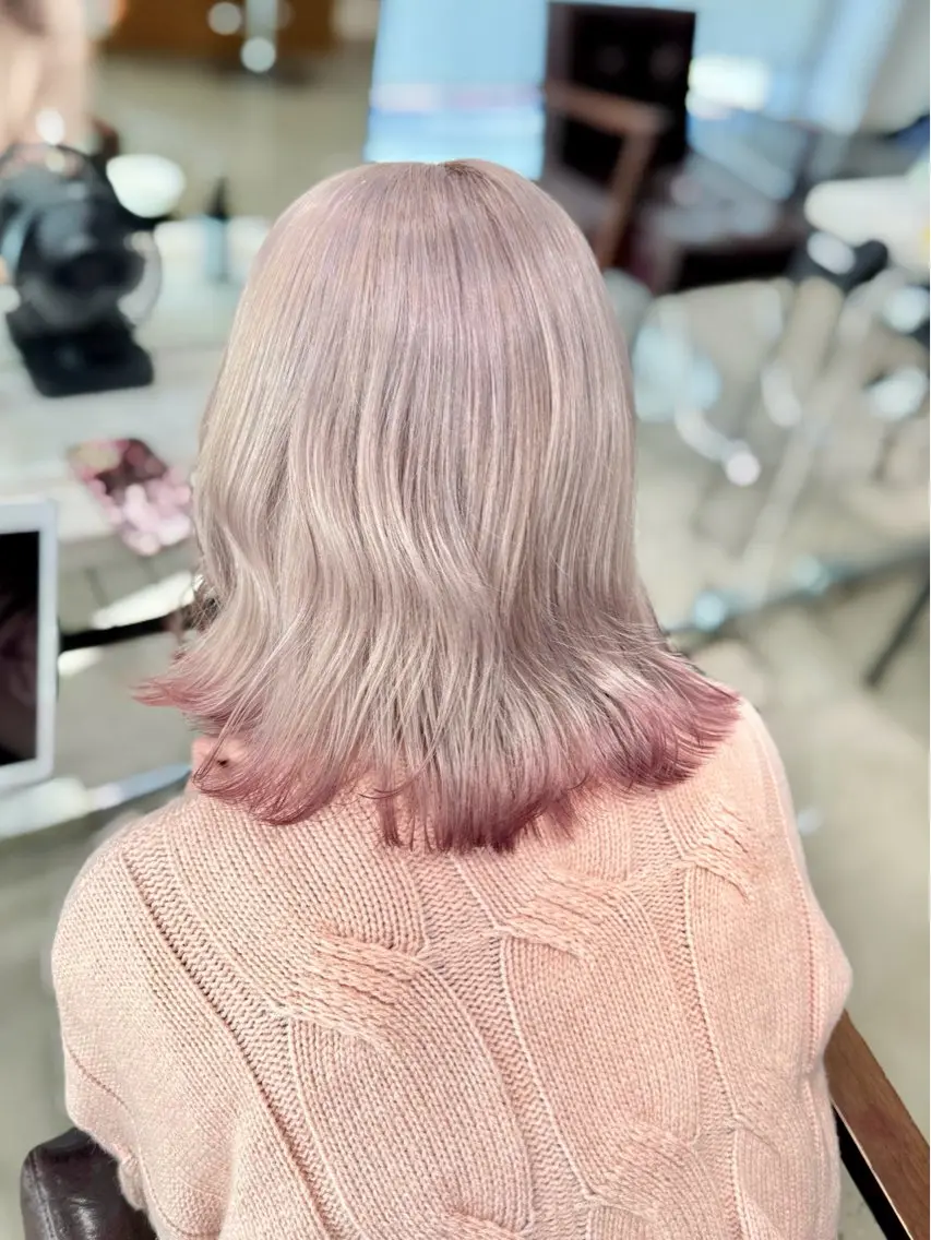 ミディアム カラー カット ヘアカラー トリートメント 🌻名古屋🌻 🫧ハイトーン🫧のヘアスタイル