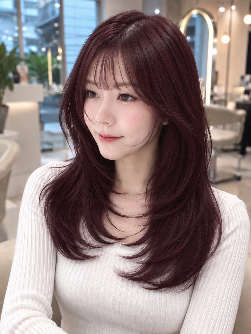 ロング カラー カット ヘアカラー トリートメント moeka レイヤー /艶カラー/韓国のヘアスタイル