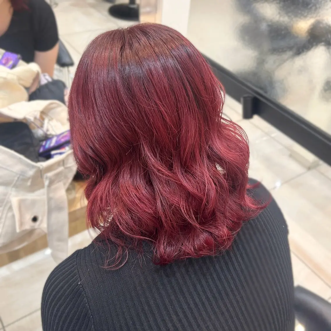 カラー レッドカラー ボブ SeeK NEXT: sara ໒꒱‧₊˚のヘアスタイル