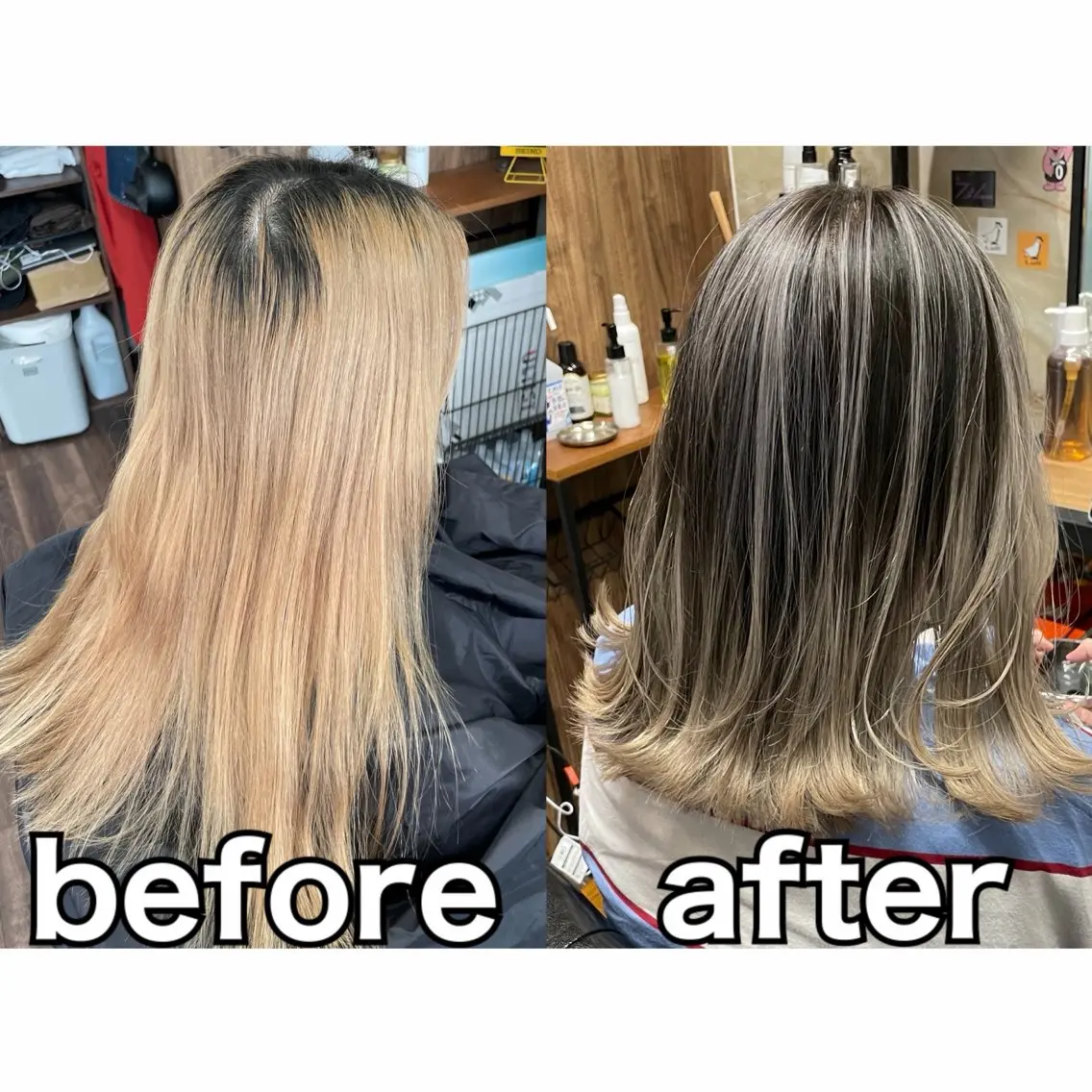ミディアム カラー バレイヤージュ グレージュ シルバー シルバーグレージュ レイヤーカット カット ヘアカラー トリートメント Lull1人美容室 イージーパーマのヘアスタイル