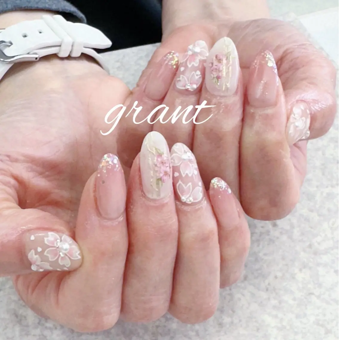 ネイル 桜ネイル フラワーネイル マットネイル 春ネイル ハンドネイル nailsalon grantのネイルデザイン