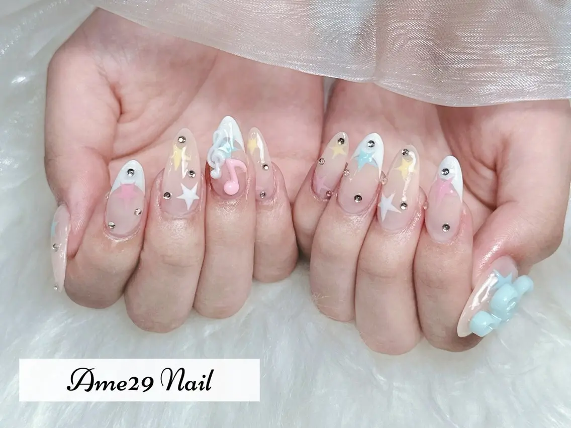 ネイル フラワーネイル ロングネイル オフィスネイル ピンク ピンクベージュ AME29 Nail ネイルサロンのネイルデザイン