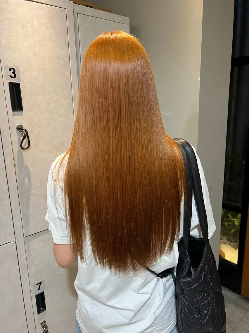 ロング カラー ダブルカラー オレンジ 神戸ボブ✂️ ioe三宮/田 伸佳のヘアスタイル