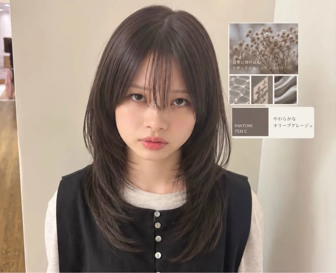 ミディアム カラー 透明感カラー グレージュ オリーブグレージュ オリーブグレー ヘアカラー トリートメント ヒナ/酸性ストレート /髪質改善のヘアスタイル