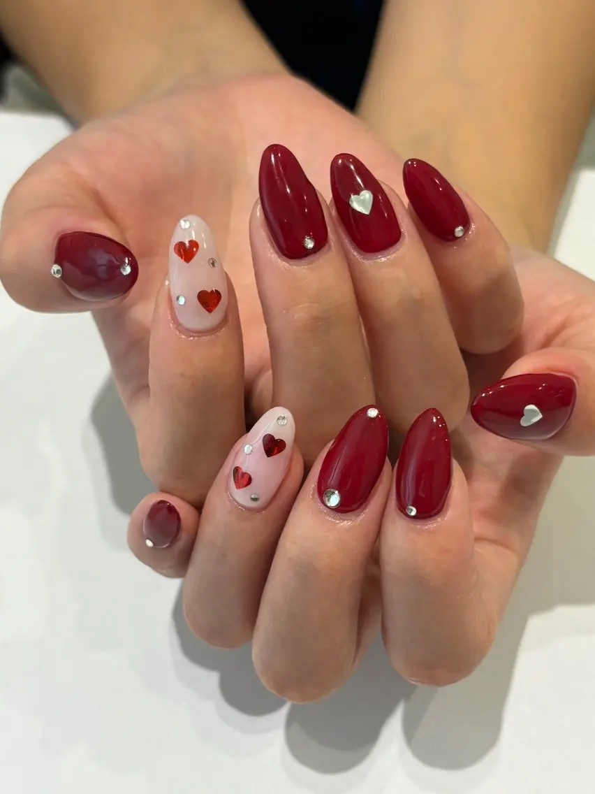 ネイル ハート 赤色 冬ネイル クリスマス Ann nailのネイルデザイン