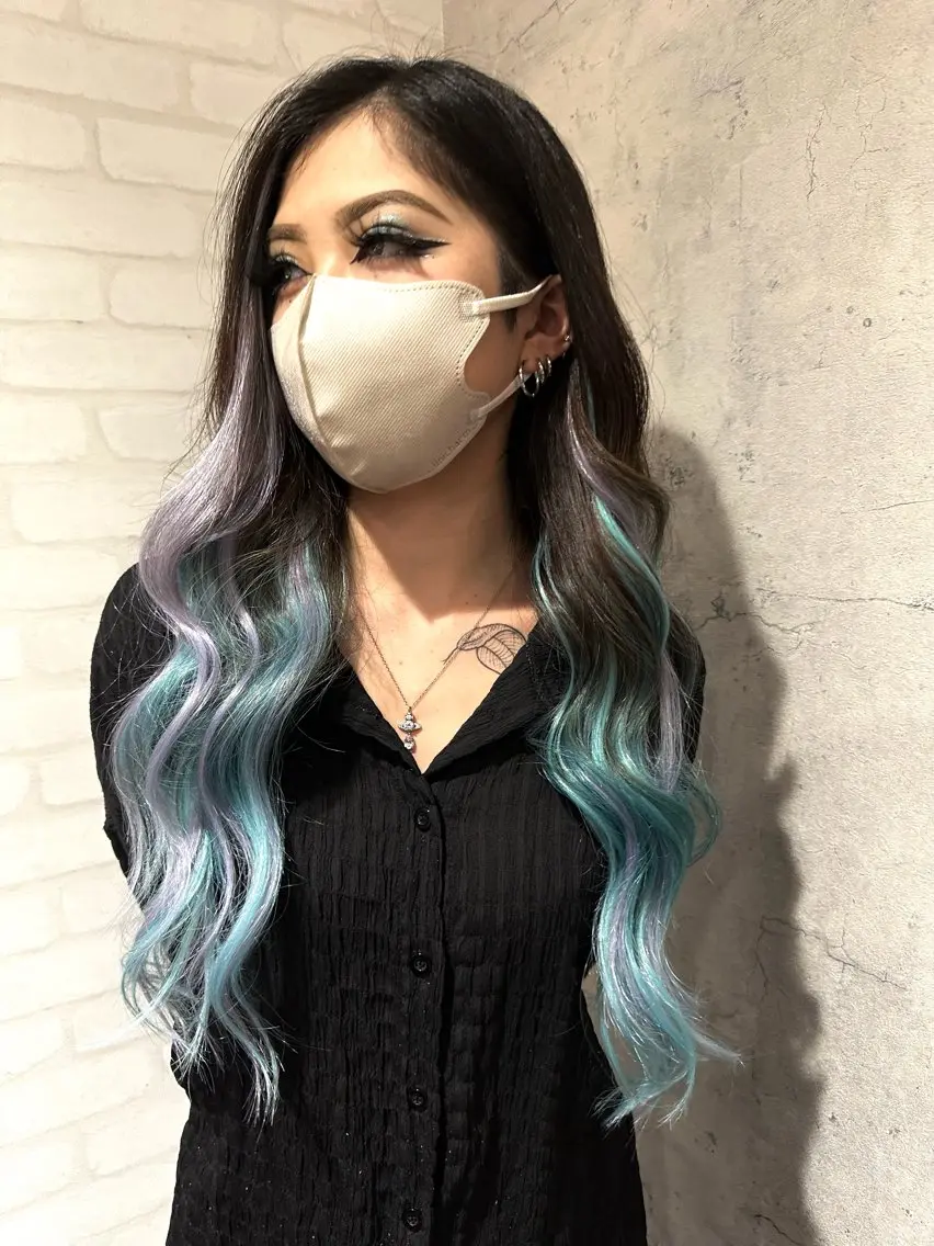ロング カラー シールエクステ エクステ レイヤー/ウルフ ハイトーンhiroのヘアスタイル