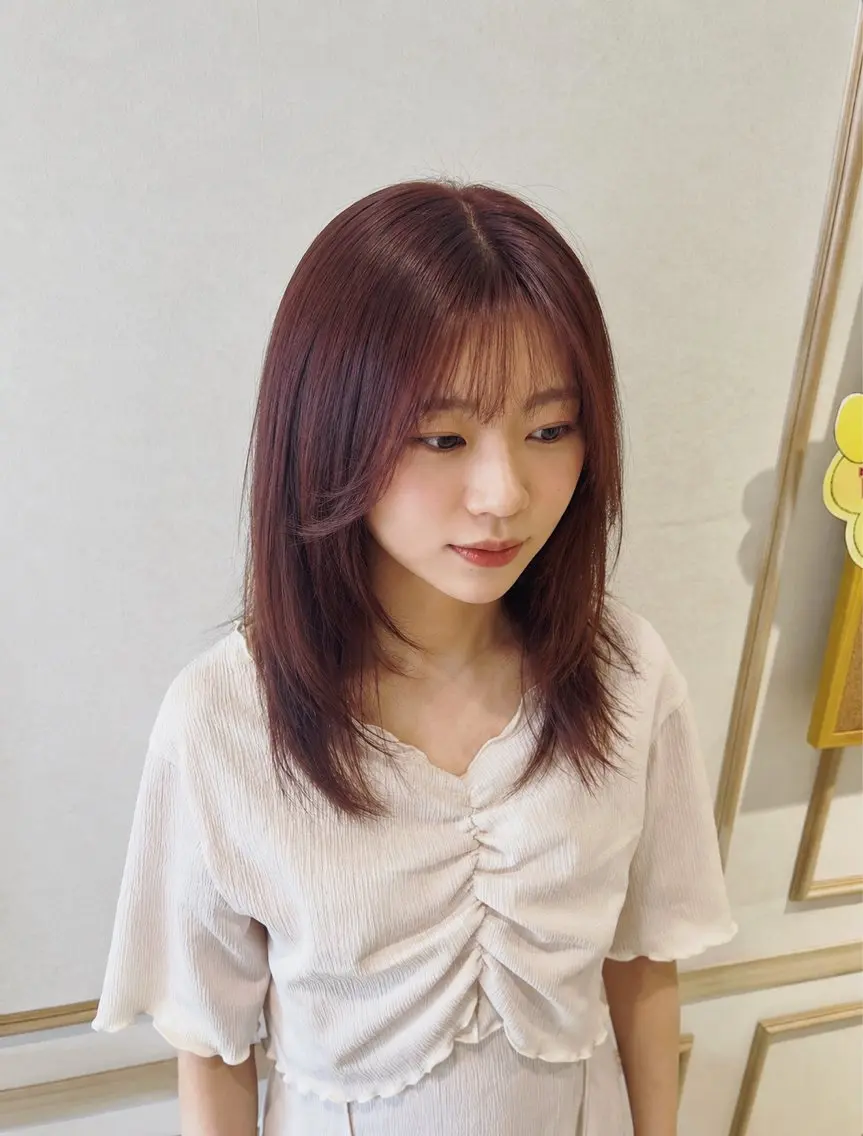 ミディアム ピンクブラウン カット ヘアカラー トリートメント 髪質改善特化/ Kanataのヘアスタイル