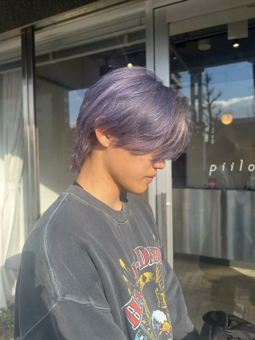 ミディアム カラー メンズ メンズブリーチ ブリーチ パープルカラー piilo. サダのヘアスタイル