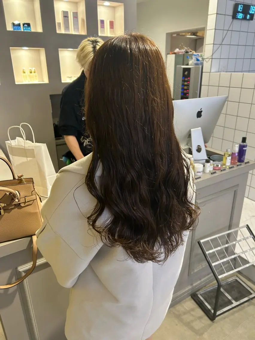 セミロング カラー パーマ ヘアアレンジ メンズ キッズ 🦋韓国レイヤー｜ 透明感グレージュ🦋のヘアスタイル