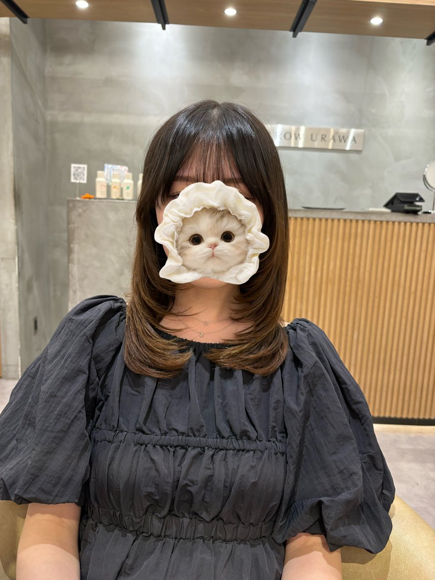 ミディアム カラー ミディアムレイヤー ベージュカラー ブリーチ 透明感カラー ダブルカラー レイヤー🍀ボブ 浦和🍓YUIのヘアスタイル