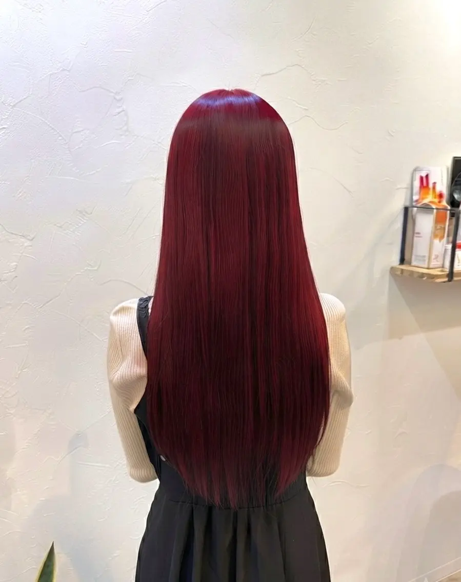 ロング カラー ブリーチ カシス ブリーチなしカラー レッドカラー ヘアカラー トリートメント 【enil代表】 杉林和哉のヘアスタイル