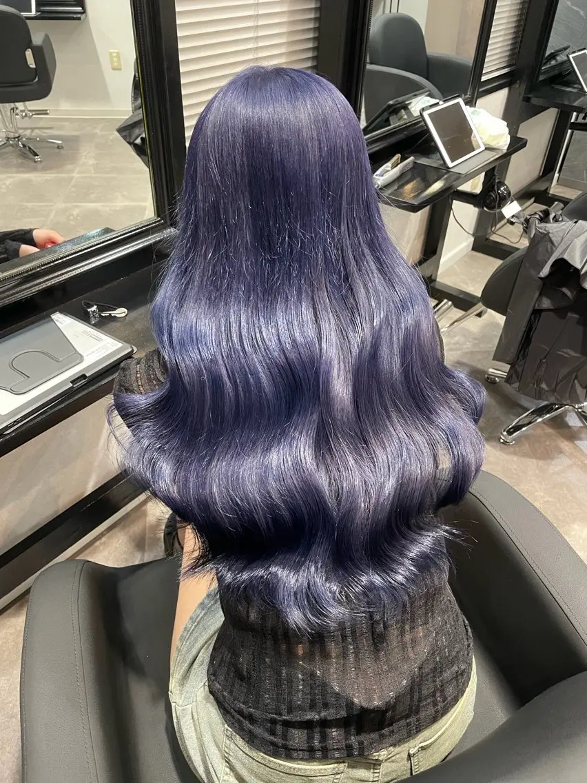 ロング カラー ブリーチ ブルーカラー ブルーラベンダー ラベンダーカラー ニュアンスパーマ /ボブパーマriseのヘアスタイル