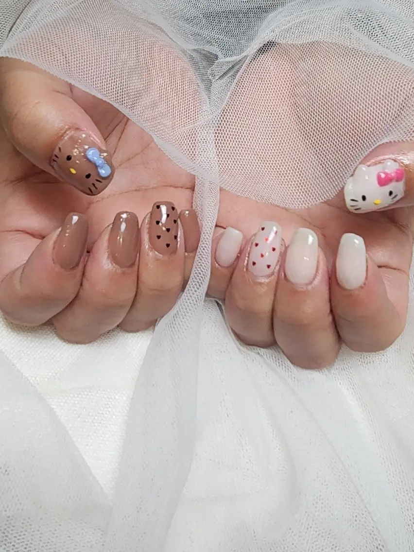 ネイル ブラウン ジェルネイル ハート Nailroom3  古屋のネイルデザイン