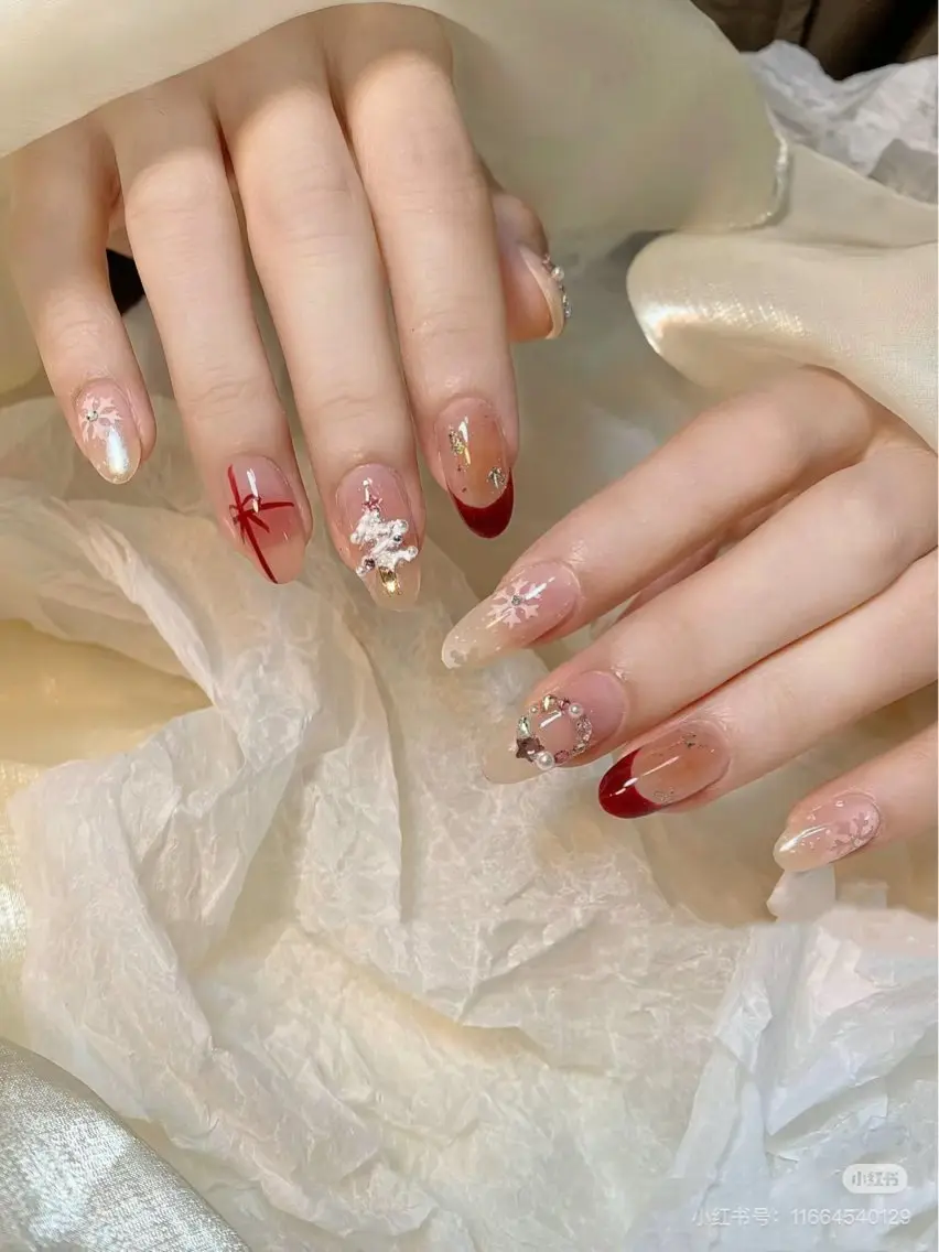 ネイル 成人式 ロングネイル マグネットネイル 大理石ネイル(マーブル) リボン ハンドネイル MoMoA Nail ネイル長さ出し専門店のネイルデザイン