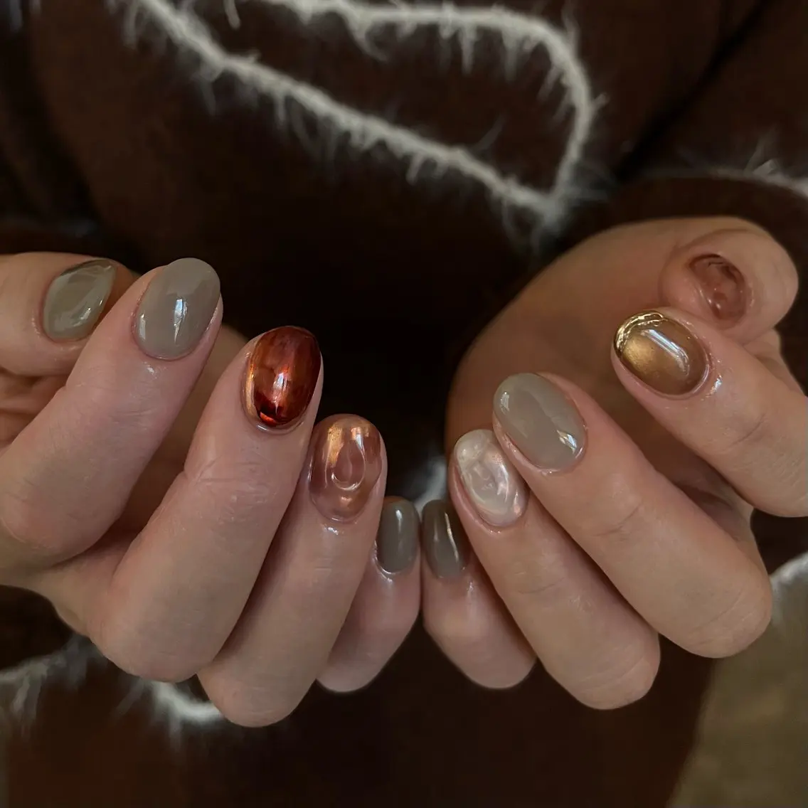 ネイル ブラウン ハンドネイル vegh. nail/阿波座のネイルデザイン