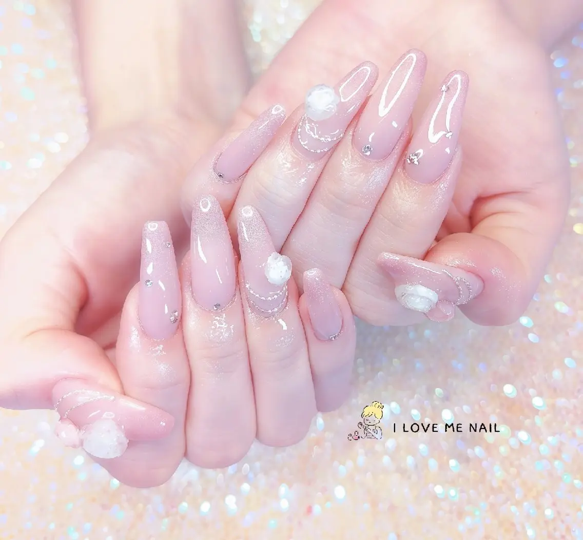 ネイル 長さ出し ハート 韓国ネイル マグネットネイル ニュアンスネイル ハンドネイル I LOVE ME NAIL.。.:*♡のネイルデザイン
