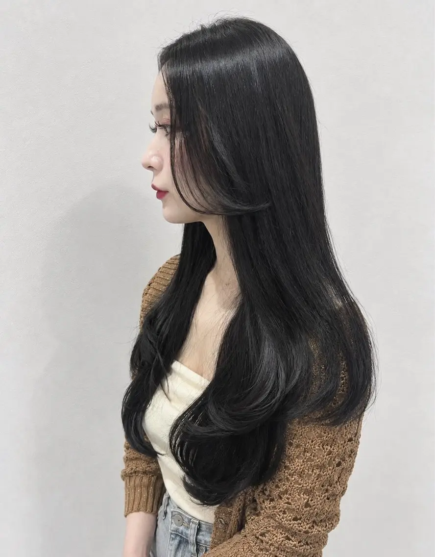 ロング カット ヘアカラー トリートメント レイヤーカット 髪質改善のヘアスタイル